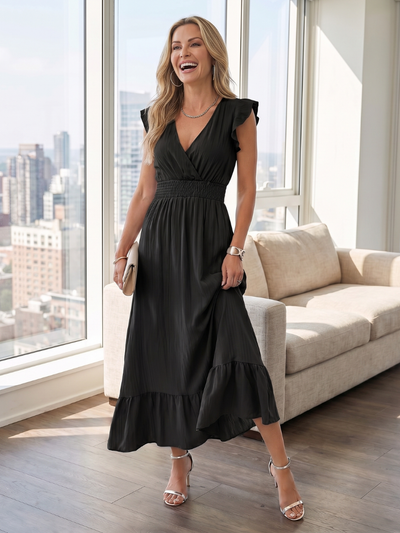 Clotilde | Vestido midi con mangas de volantes y cintura fruncida