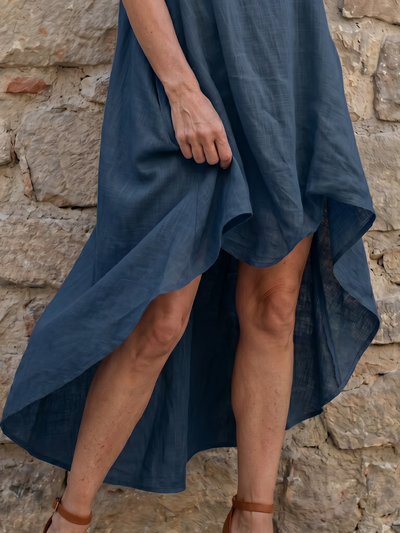 Gloria | Vestido midi fluido con dobladillo alto-bajo y escote limpio