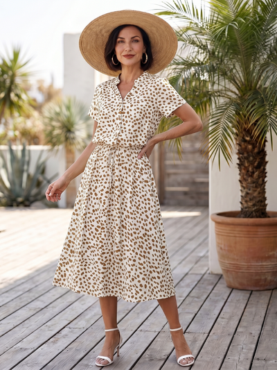 Belén | Vestido midi estampado con botones en la parte delantera y cinturón
