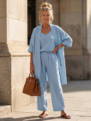 Yasmina | Conjunto de tres piezas: top y pantalón de corte holgado