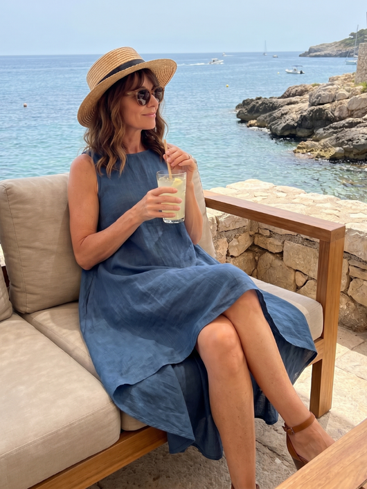 Gloria | Vestido midi fluido con dobladillo alto-bajo y escote limpio
