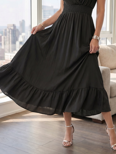Clotilde | Vestido midi con mangas de volantes y cintura fruncida