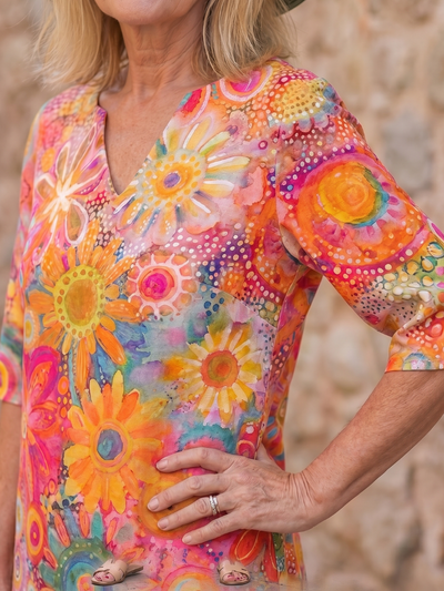 Zéfira | Vestido a la rodilla con estampado floral multicolor