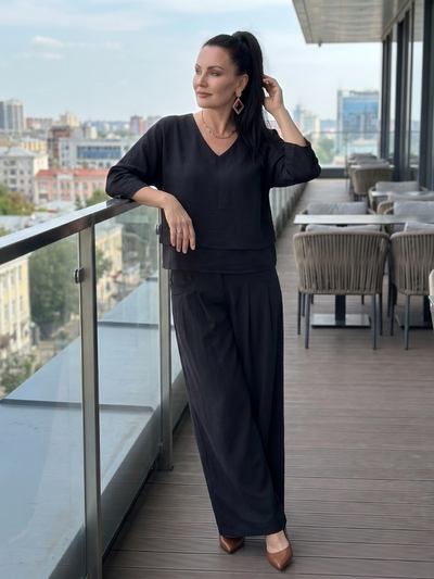 Rocío | Conjunto de top en capas y pantalón de pierna ancha