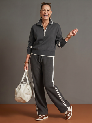 Lluvia | Top de cuello con cremallera de manga larga y pantalones con franja lateral - conjunto