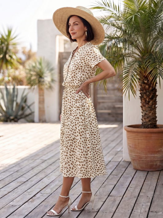 Belén | Vestido midi estampado con botones en la parte delantera y cinturón