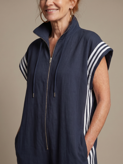 Lola | Mono con cremallera frontal y panel de rayas