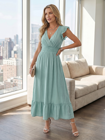 Clotilde | Vestido midi con mangas de volantes y cintura fruncida