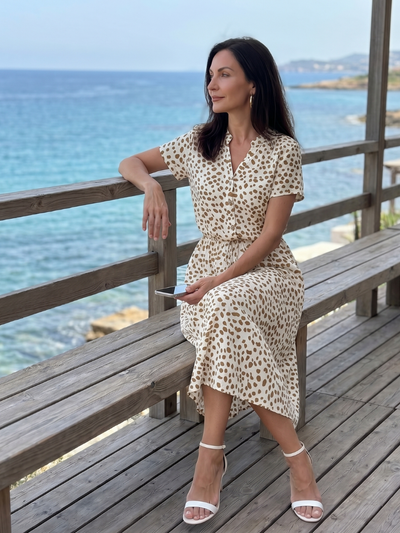 Belén | Vestido midi estampado con botones en la parte delantera y cinturón