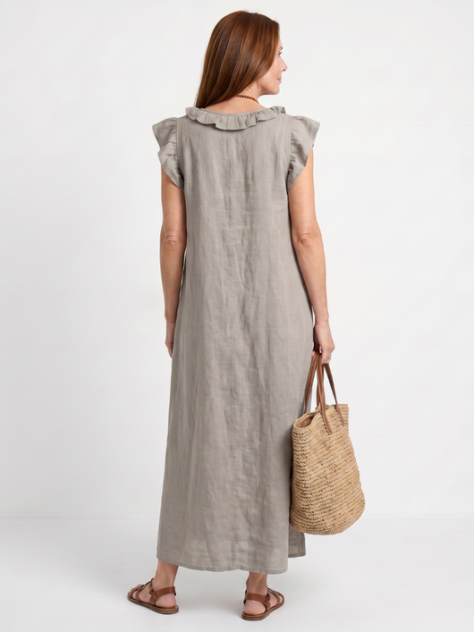 Adelaida | Vestido midi sin mangas con ribete de volantes en el cuello