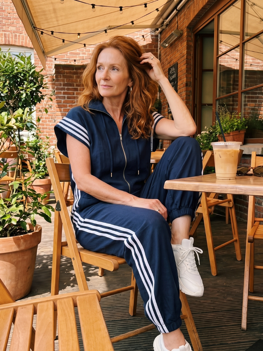 Lola | Mono con cremallera frontal y panel de rayas