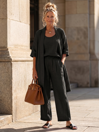 Yasmina | Conjunto de tres piezas: top y pantalón de corte holgado