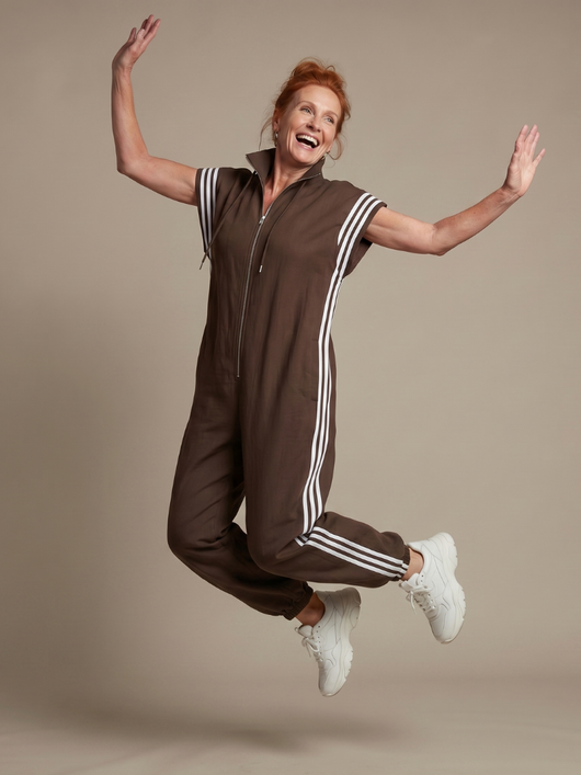 Lola | Mono con cremallera frontal y panel de rayas