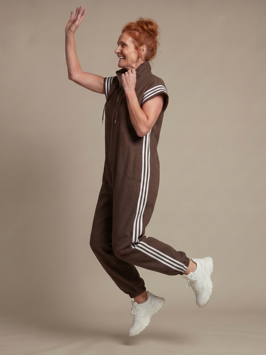 Lola | Mono con cremallera frontal y panel de rayas