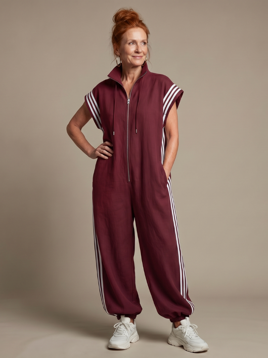 Lola | Mono con cremallera frontal y panel de rayas