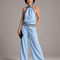 Zephyrine | Mono de pierna ancha con cuello halter y ribete en contraste