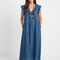 Adelaida | Vestido midi sin mangas con ribete de volantes en el cuello
