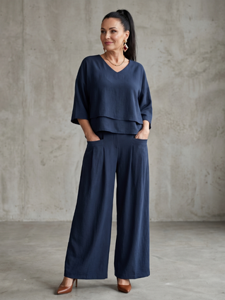 Rocío | Conjunto de top en capas y pantalón de pierna ancha