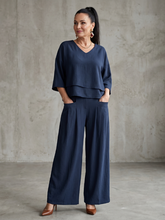 Rocío | Conjunto de top en capas y pantalón de pierna ancha