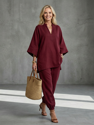 Georgina | Conjunto de túnica con escote en V y pantalones fruncidos