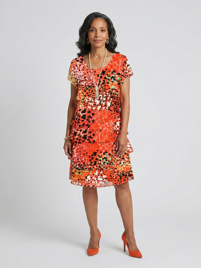 Hannah | Vestido moteado en capas a la rodilla