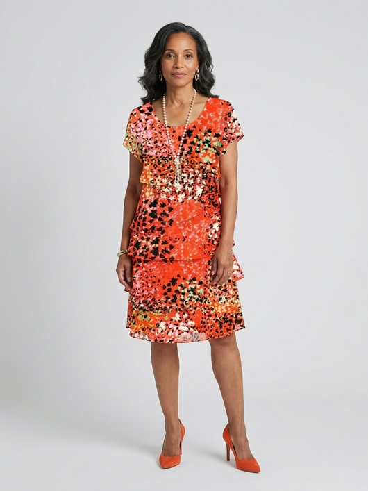 Hannah | Vestido moteado en capas a la rodilla