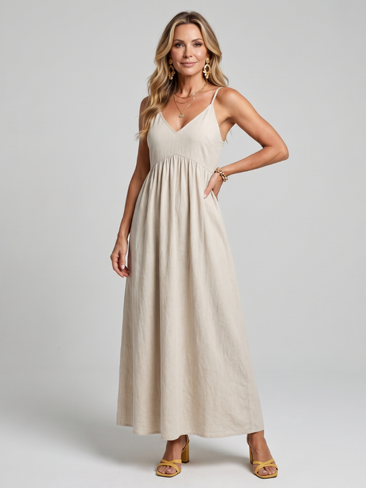Soledad | Vestido midi con tirantes finos y falda fluida