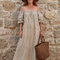 Vicky | Vestido midi de hombros descubiertos con rayas verticales