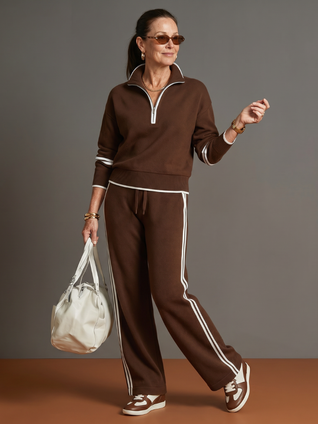 Lluvia | Top de cuello con cremallera de manga larga y pantalones con franja lateral - conjunto