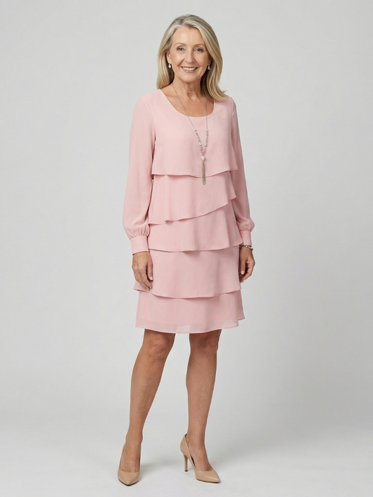 Mia | Vestido de capas a la rodilla, de líneas limpias