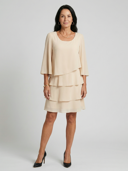 Harper | Vestido midi de mangas acampanadas en capas, hasta la rodilla
