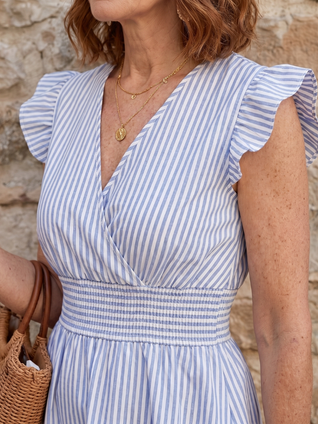 Blanca | Vestido corto de rayas con cintura fruncida