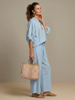 Natalia | Top blusón con cremallera frontal y conjunto de pantalones de pierna ancha