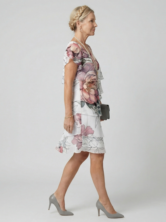 Avery | Vestido floral de largo a la rodilla con diseño limpio