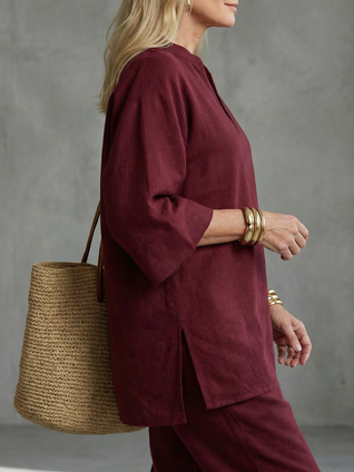 Georgina | Conjunto de túnica con escote en V y pantalones fruncidos