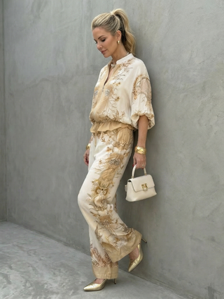 Inés | Blusón con cremallera frontal, conjunto de dos piezas estampado