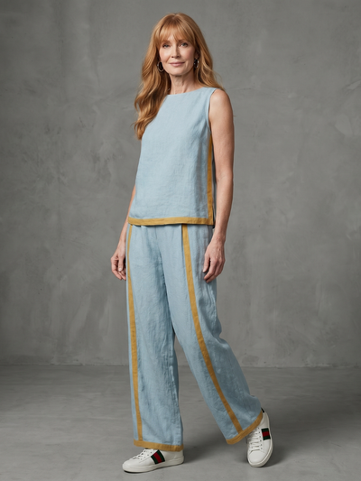 Isabel | Conjunto de top sin mangas y pantalones de pierna ancha con contraste