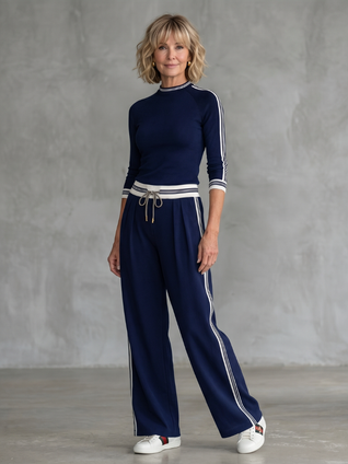 Elena | Conjunto de top ajustado de manga larga y pantalones de pierna ancha