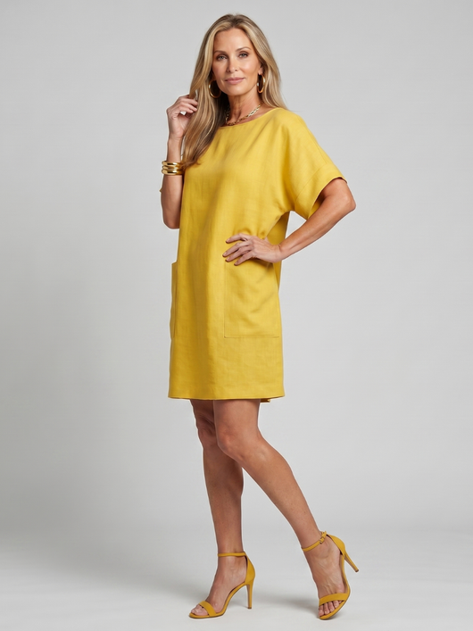 Calixta | Vestido de manga corta con bolsillos de parche, largo a la rodilla