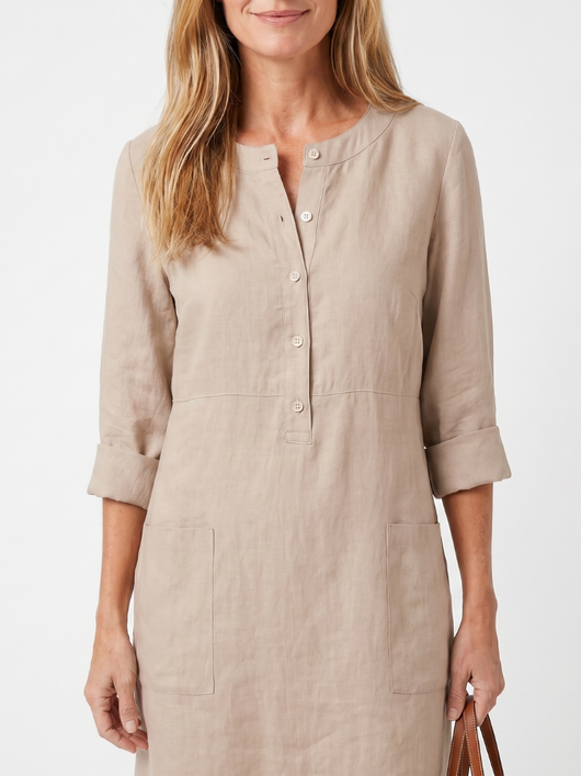 Rosalinda | Vestido de manga con botones en la parte delantera, de largo hasta la rodilla