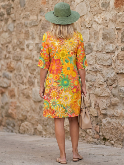 Zéfira | Vestido a la rodilla con estampado floral multicolor