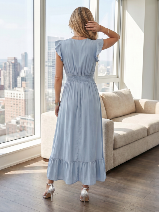 Clotilde | Vestido midi con mangas de volantes y cintura fruncida