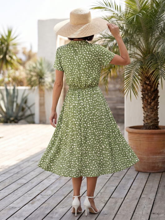 Belén | Vestido midi estampado con botones en la parte delantera y cinturón