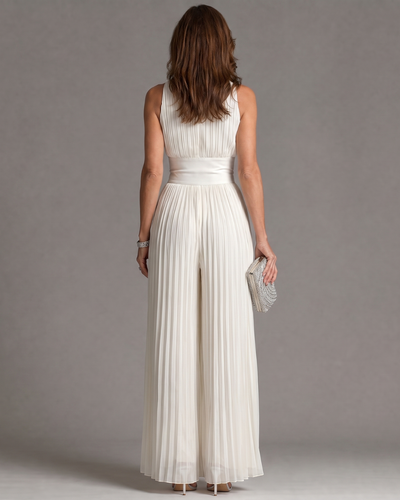 Zakira | Mono plisado de cuello halter con pierna ancha