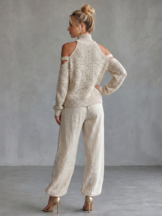 Queta | Top de punto con hombros descubiertos y pantalones de pierna ancha