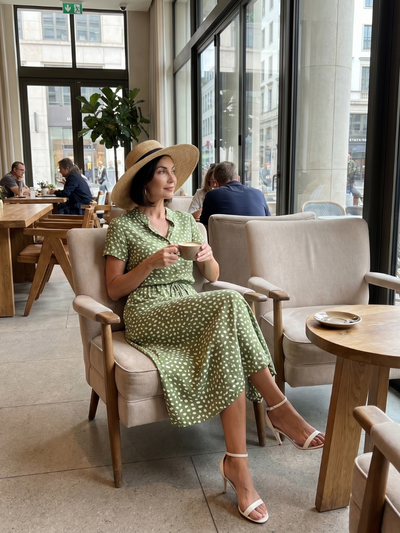Belén | Vestido midi estampado con botones en la parte delantera y cinturón