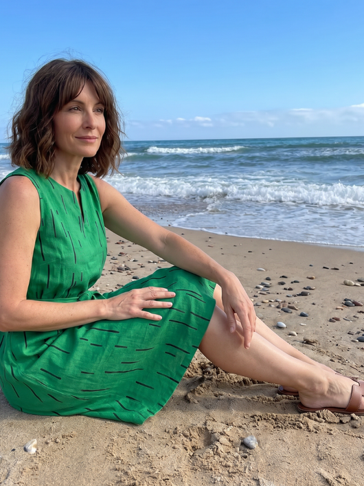 Úrsula | Vestido mini con lazo en la cintura y estampado lineal
