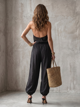 Yolanda | Conjunto de top fluido con cuello drapeado y pantalón de pierna ancha