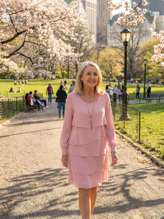 Mia | Vestido de capas a la rodilla, de líneas limpias