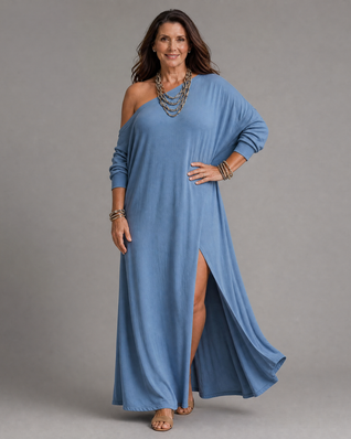 Asterelle | Vestido midi fluido de un solo hombro con abertura lateral